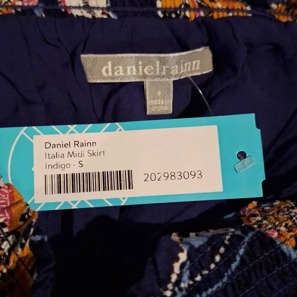 Daniel Rainn Womens Italia Midi Skirt Floral‎ Indigo Size Small NEW